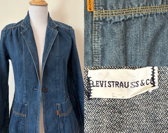 Vtg Levi’s 80s 90s orange tag denim blazer women S tailored jean jacket Levi’s Strauss label