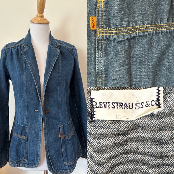 Vtg Levi’s 80s 90s orange tag denim blazer women … - image 1