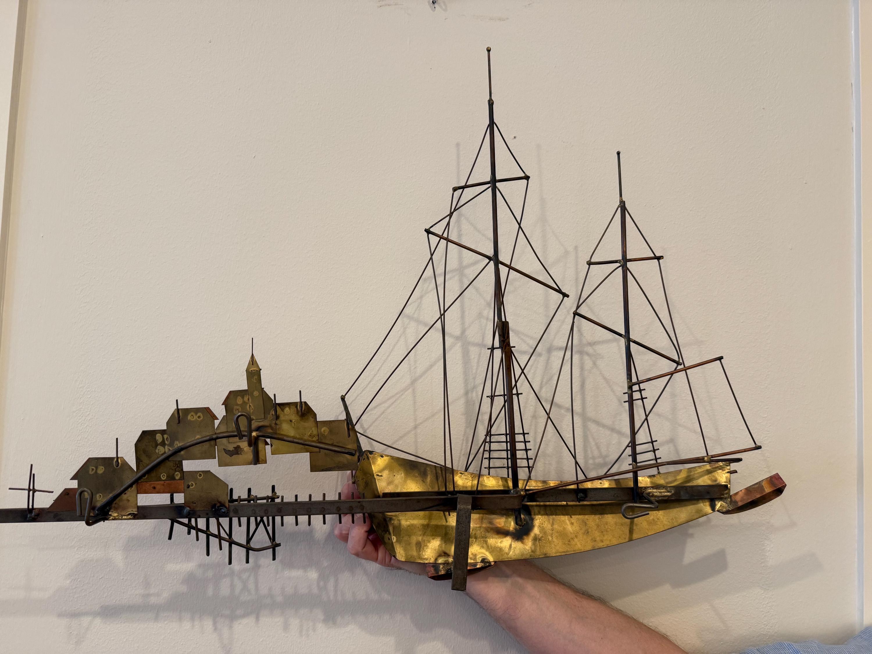 Vintage 1960s C Jere Schooner Ship, Harbor Town Copper & Brass