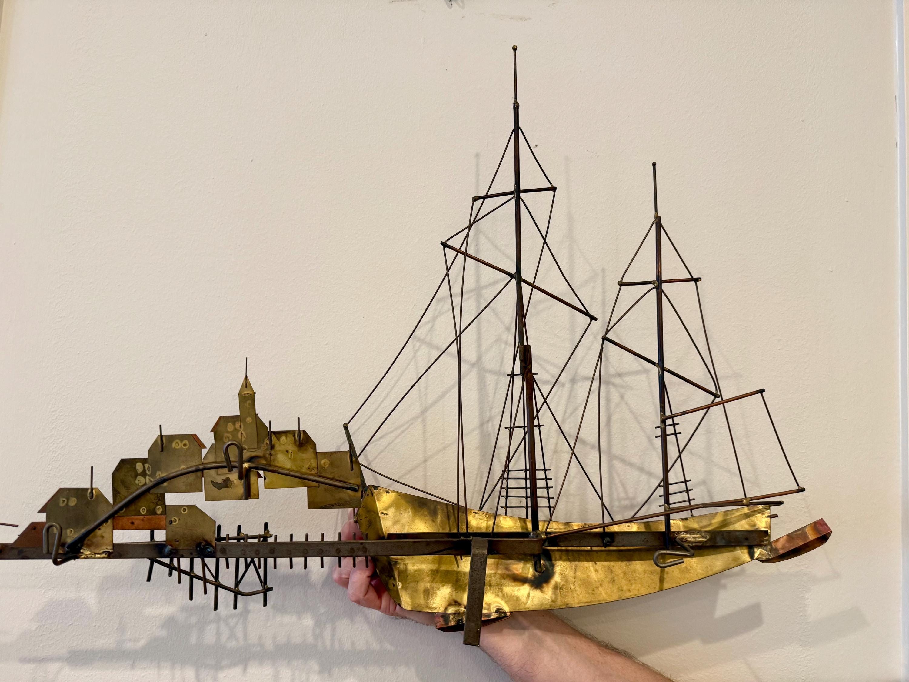Vintage 1960s C Jere Schooner Ship, Harbor Town Copper & Brass