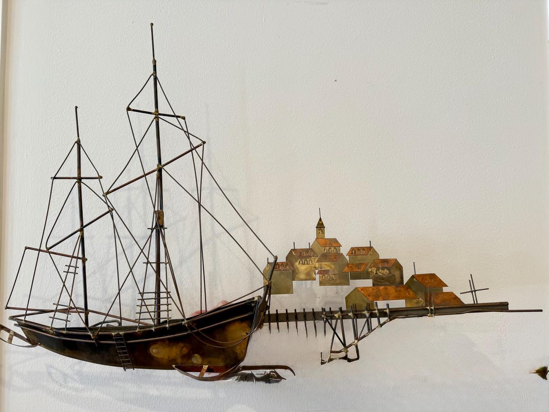 Vintage 1960s C Jere Schooner Ship, Harbor Town Copper & Brass