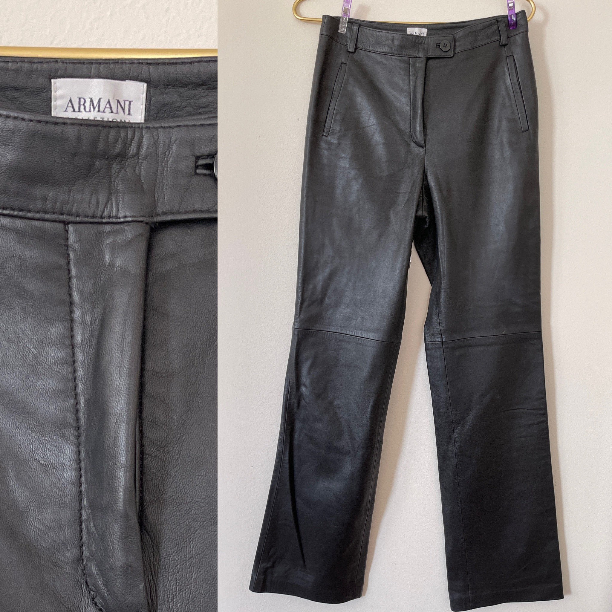 Vintage Armani 90s Black Leather Pants Armani Collezioni Old Vintage Armani 90s Black Leather Pants Armani Collezioni Old