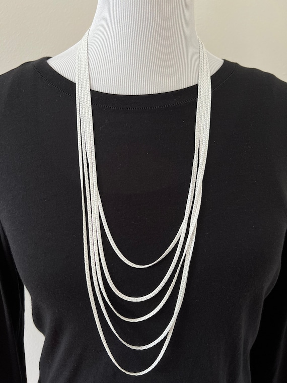 MONET white enamel chain multi strand necklace 70s