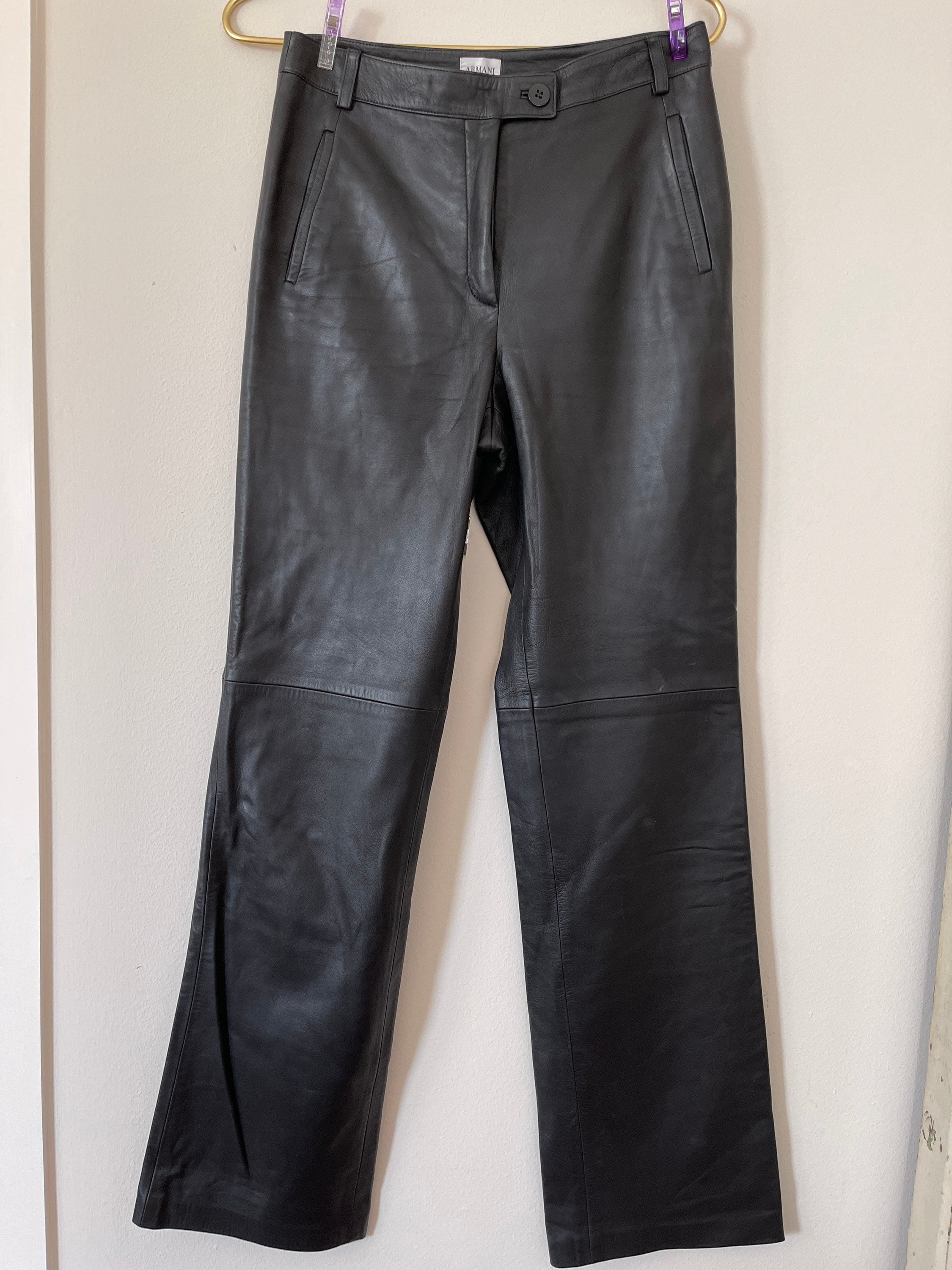Vintage Armani 90s Black Leather Pants Armani Collezioni Old Vintage Armani 90s Black Leather Pants Armani Collezioni Old