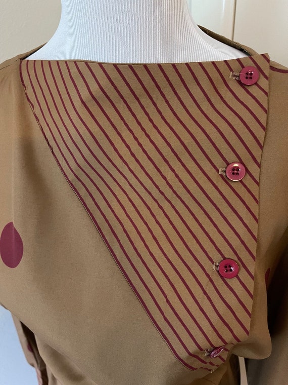 Vintage New Wave midi Dress stripes dots dolman s… - image 6