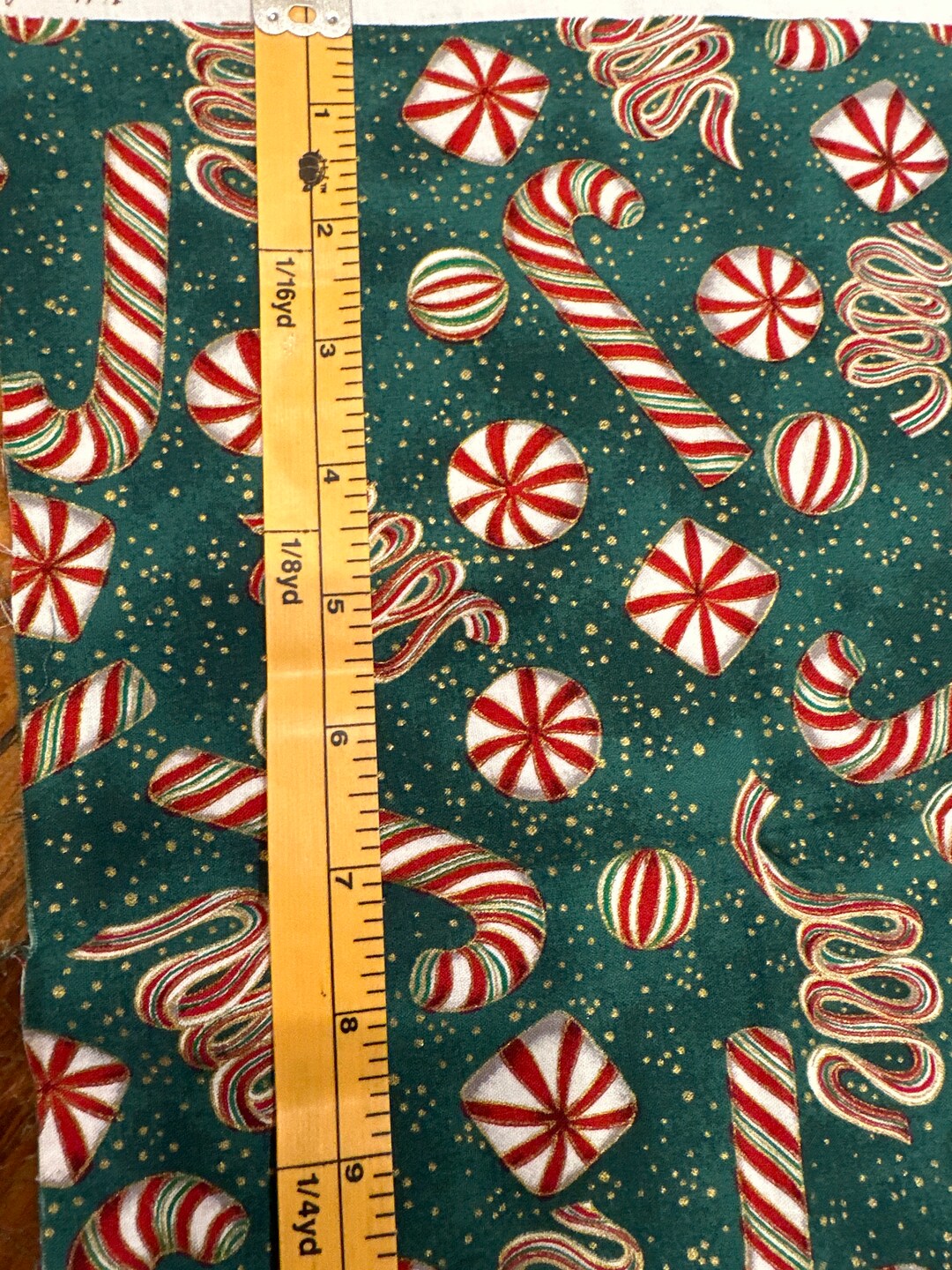 Candy Cane Quilting Cotton Christmas Fabric 1/4 Yd Unwashed Green Red