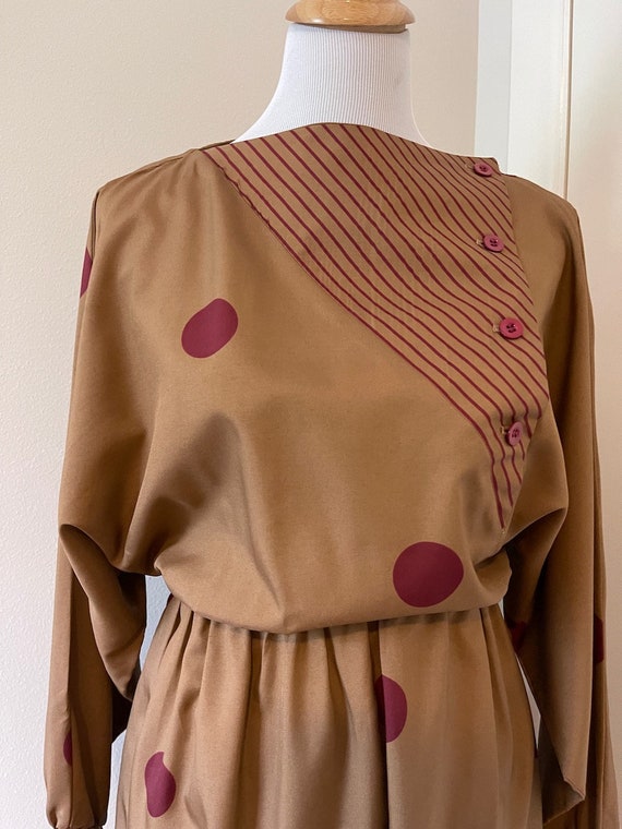 Vintage New Wave midi Dress stripes dots dolman s… - image 3