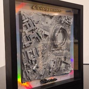 Art mural unique cadre ville de Rome | Maquette architecturale | Décoration d'horizon 3D | Carte du Colisée | Monument urbain | Cadeau paysage urbain pour décoration d'intérieur