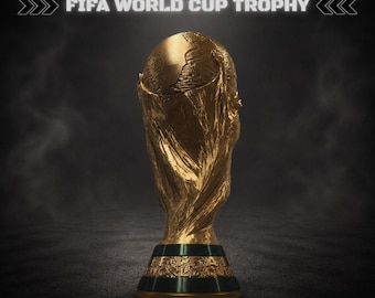 Replica del trofeo della Coppa del Mondo FIFA / Dimensioni reali, finitura oro metallizzato / Opera d'arte per tifosi di calcio