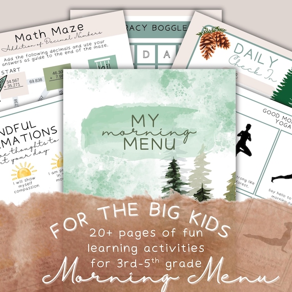 Homeschool Morning Menu For Big Kids| Morning Basket activity, Daily Routine for Ages 8–11 |, Homeschooling Bundle for 3rd-5th Grade