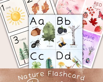 Nature FlashCards Bundle Printable Montessori-Inspired Flash cards| ABCs, Numbers, Colors | Preschool & Homeschool Learning| Nature-Themed