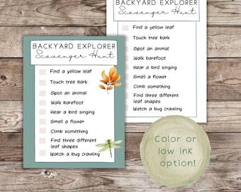 Backyard Scavenger Hunt Printable | Outdoor Kids Activity | Outdoor Adventure Game | Screen-Free Fun | Nature Based Play, Homechool Learning