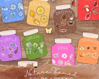 Color Sorting Jar Printable with Nature Items | Rainbow  Matching Game for Preschool, Learn Colors Outdoor theme Learning PDF for Homeschool