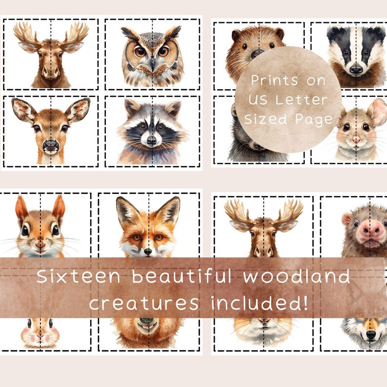 Animal Matching Game Cards | Nature Preschool Printable | Cut and Match ...