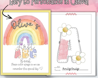 Libro para colorear para baby shower, recuerdo de la actividad, libro personalizado del primer abecedario del bebé, juegos imprimibles para baby shower, regalo único para nuevos padres.