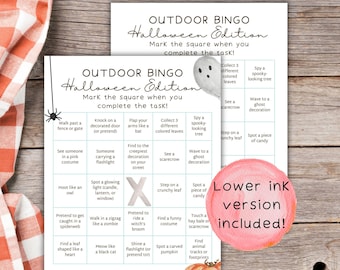 Juego de bingo de Halloween, búsqueda del tesoro de Halloween, juego imprimible para fiesta de Halloween, juegos preescolares de otoño, bingo familiar de otoño, juegos de Halloween