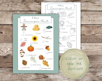 Búsqueda del tesoro de otoño imprimible, actividad de otoño para niños, diversión al aire libre sin pantallas, juegos en la naturaleza, juegos familiares de otoño