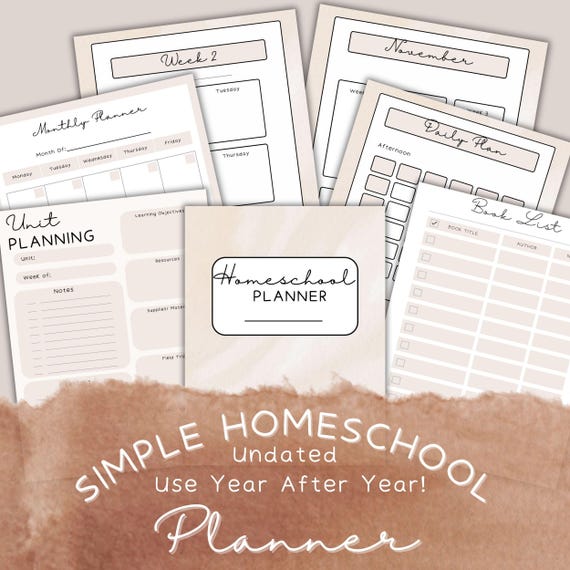Simple Homeschool Planner, Homeschool Planning PDF, Printable Homeschooler Plan, Undated Calender Schedule for Homeschool Moms