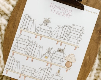 Registro de estantería imprimible, rastreador de lectura, imprimible para contar libros, imprimible para club de lectura, desafío de 50 libros