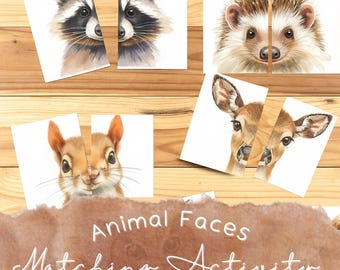 Tarjetas de juego de emparejamiento de animales / Imprimibles preescolares de naturaleza / Juego de recortar y unir caras / Actividad de animales del bosque / Tarjetas de aprendizaje para niños pequeños