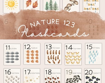 Nature Number Flashcards Printable – Outdoor counting Cards for Kids | Outside Learning Activity- Homeschool Preschool Educational Wall Art