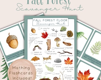 Fall Forest Scavenger Hunt Cards for Kids, Fall Family Outdoor Activity, Nature Hunt, Hiking game for kids, Autum Nature Activity