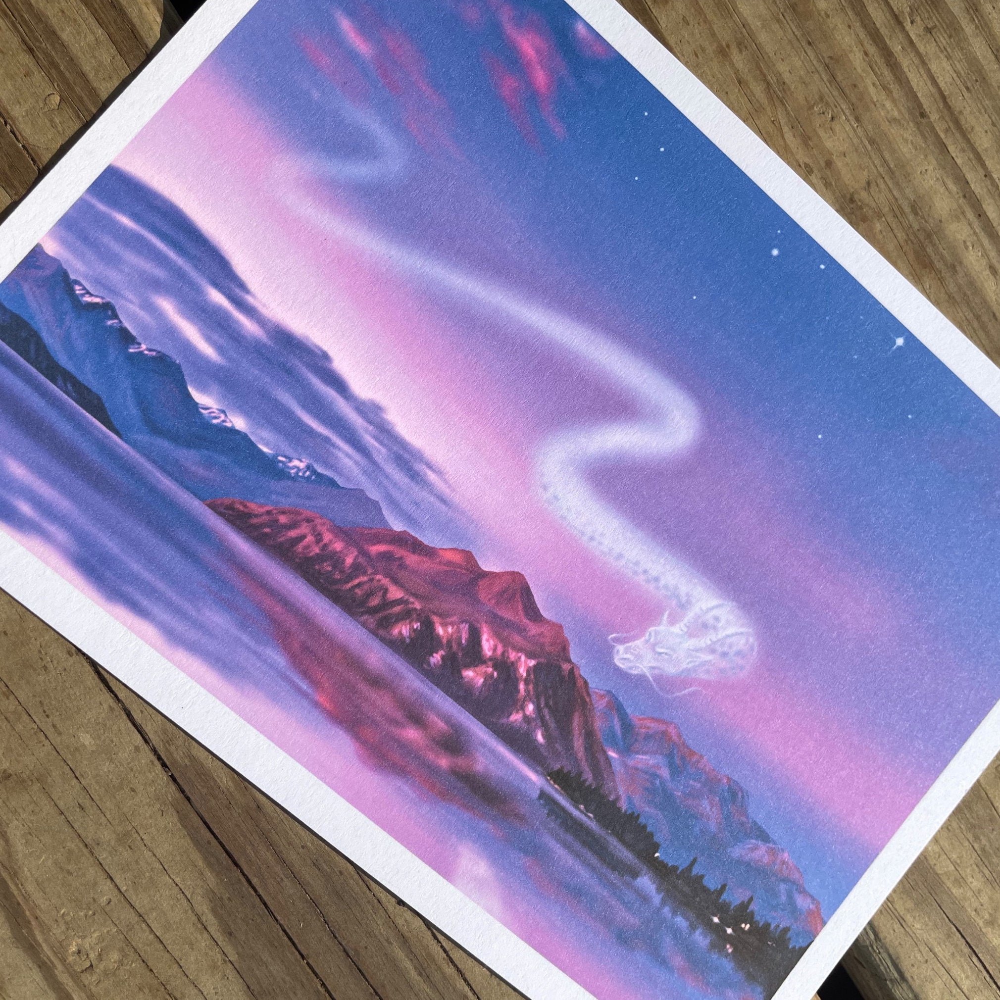 Mystical Mountain Landscape Art Print | Fantasy Sky Dragon Wall Art ...