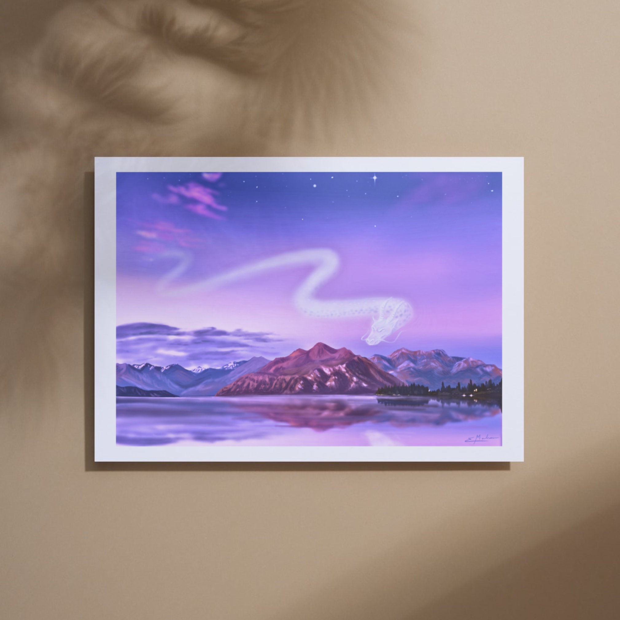 Mystical Mountain Landscape Art Print | Fantasy Sky Dragon Wall Art ...