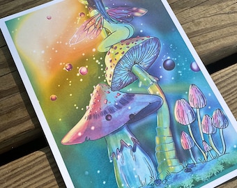 Fairy Mushroom Art Print | Psychedelic Cottagecore Decor