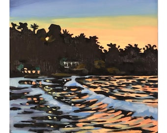 Sea painting Sea Art Sayulita Beach painting Sunset art Original Art Work Night beach Art Summer Art beach decor
