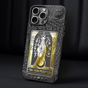 Coque iPhone carte tarot personnalisée La grande prêtresse carte Coque iPhone lune soleil imbécile Coque iPhone zodiaque