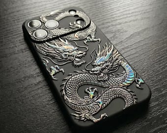 Funda para teléfono con diseño de dragón / Funda para iPhone japonesa con diseño de dragón dual / Regalo de anime