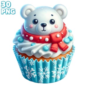 30 PNG Cupcake di Natale Clipart, Dessert di Natale, Clipart di panetteria, Illustrazioni di cibo festivo, Cibo invernale PNG, Uso commerciale
