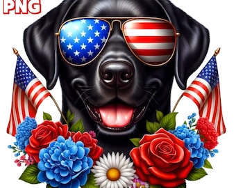 28 PNG American Patriotic Animals Clipart ,  4th Of July Clipart, Floral Animal Illustrations, American Flag PNG , Commercial Use