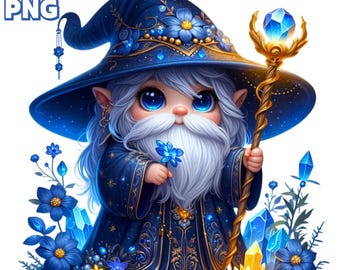 26 PNG Magic Blue Gnomes Clipart , Witch Gnome, Magic Wizard Clipart, Fantasy Gnome Illustrations, Crystal Gnomes PNG , Commercial Use