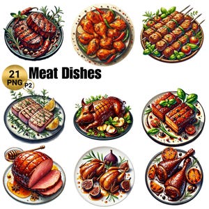21 png-vleesgerechten P2 clipart, carnivoor keuken, rundvlees, kip, ossenhaas, steak grill illustraties, eten png, commercieel gebruik