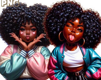 Black Girl (P1) Clipart - 31 PNG Afro Girl Clipart Bundle, Denim Girl Clipart, Beatiful Girl, Fashionable Girl Graphics, Commercial Use