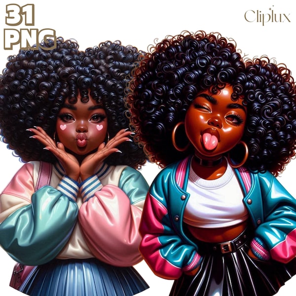 Black Girl (P1) Clipart - 31 PNG Afro Girl Clipart Bundle, Denim Girl Clipart, Beatiful Girl, Fashionable Girl Graphics, Commercial Use