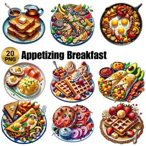 20 PNG Appetizing Breakfast Clipart , Morning Meal ,Fruits, Vegetables, Brunch, Recipe, Restaurant Illustrations,Food PNG , Commercial Use