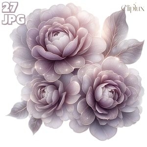 Image clipart abstrait camélia - 27 illustrations de fleurs exquises, journal indésirable, scrapbooking, fichiers JPG de haute qualité, fabrication de cartes, créations en papier