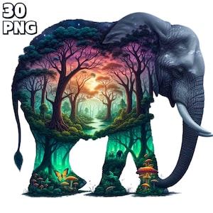 30 PNG Landschaft Clipart, Elefant Sublimation, entzückende Elefanten, Fantasy Clipart, Landschaftsillustrationen, Fantasy PNG, kommerzielle Nutzung