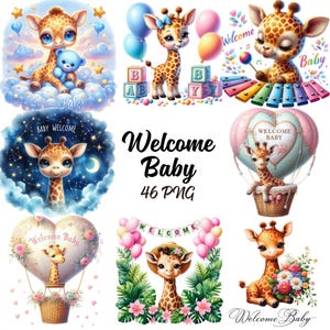 Welkom baby clipart-46 PNG schattige giraf clipart, decor kinderkamer, babyshower, slapende giraf, babyviering, commercieel gebruik
