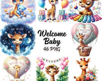 Witamy Dziecko Clipart - 46 PNG Uroczy Żyrafa Clipart, Wystrój Pokoju Dziecięcego, Baby Shower, Śpiąca Żyrafa, Uroczystość Dziecka, Użytek Komercyjny