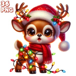 36 PNG Weihnachten Rentier P1 Clipart, Weihnachtstiere, Santa Rentier, Weihnachtskarte Illustrationen, Baby Rentier PNG, kommerzielle Nutzung