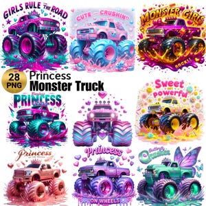 28 PNG Prinzessin Monster Truck Clipart, Extrem Geländewagen Clipart, Kinder T-Shirt Muster Illustrationen, Shirt PNG, kommerzielle Nutzung