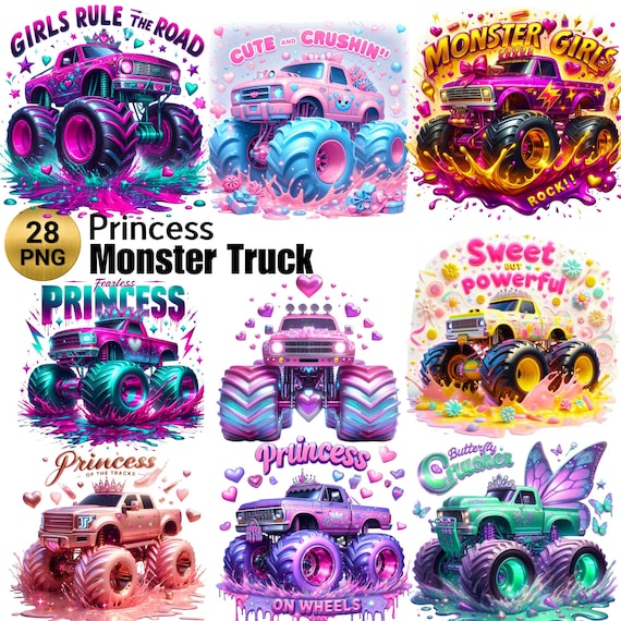 28 PNG Princess Monster Truck Clipart , Extreme Offroad Vehicle Clipart, Children's T-shirt pattern Illustrations,Shirt PNG , Commercial Use