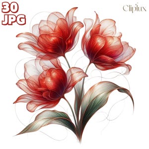 Clipart abstrait tulipe - 30 illustrations de fleurs exquises, journal indésirable, scrapbooking, fichiers JPG de haute qualité, fabrication de cartes, créations en papier