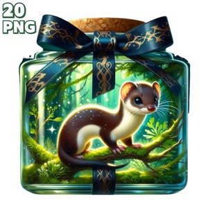 20 frascos de bosque mágico PNG, imágenes prediseñadas, animales del bosque en un frasco, animales lindos, ilustraciones de animales de la tundra, PNG de la jungla, uso comercial