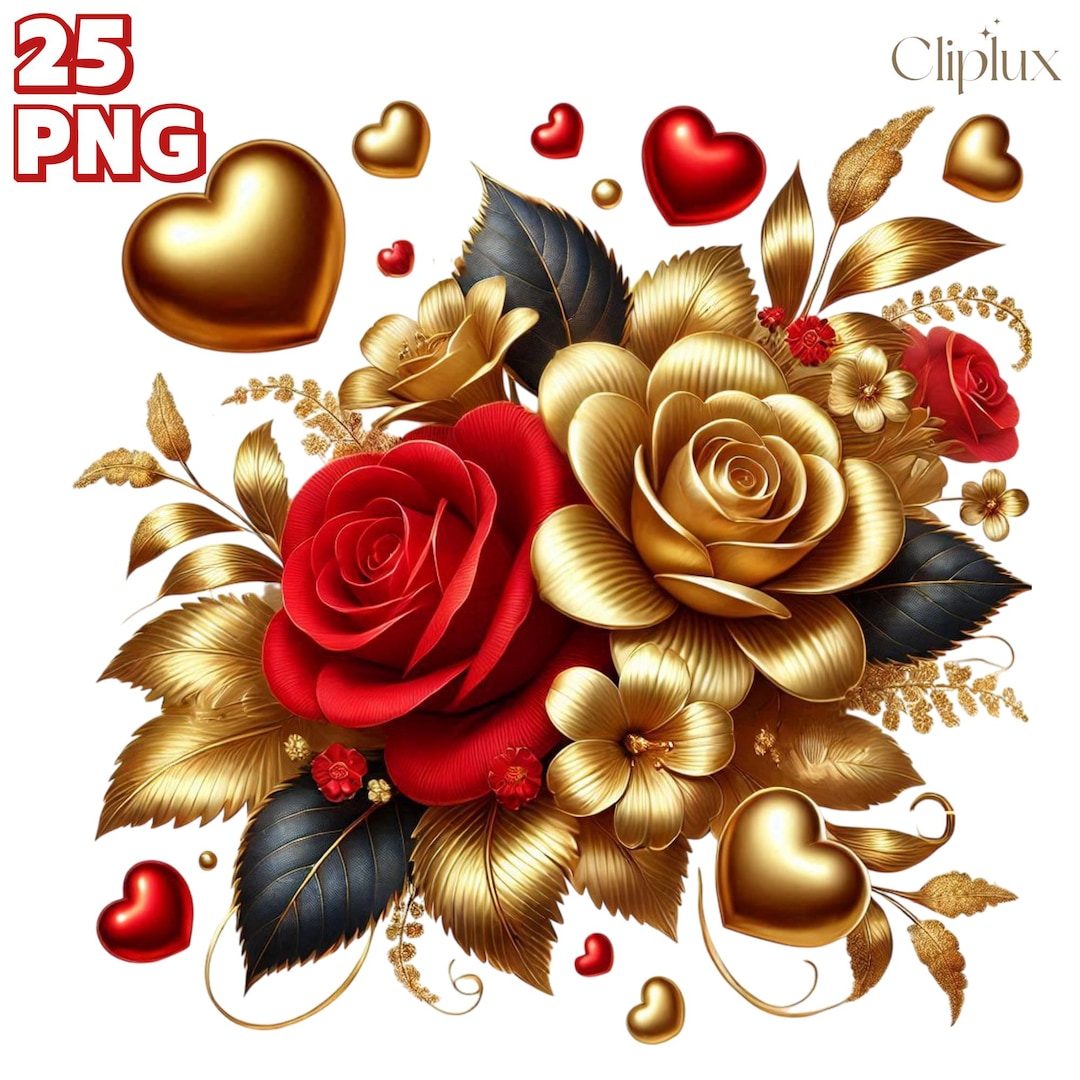 Valentine's Flowers and Hearts (P1) Clipart - 25 PNG Heart Clipart ...