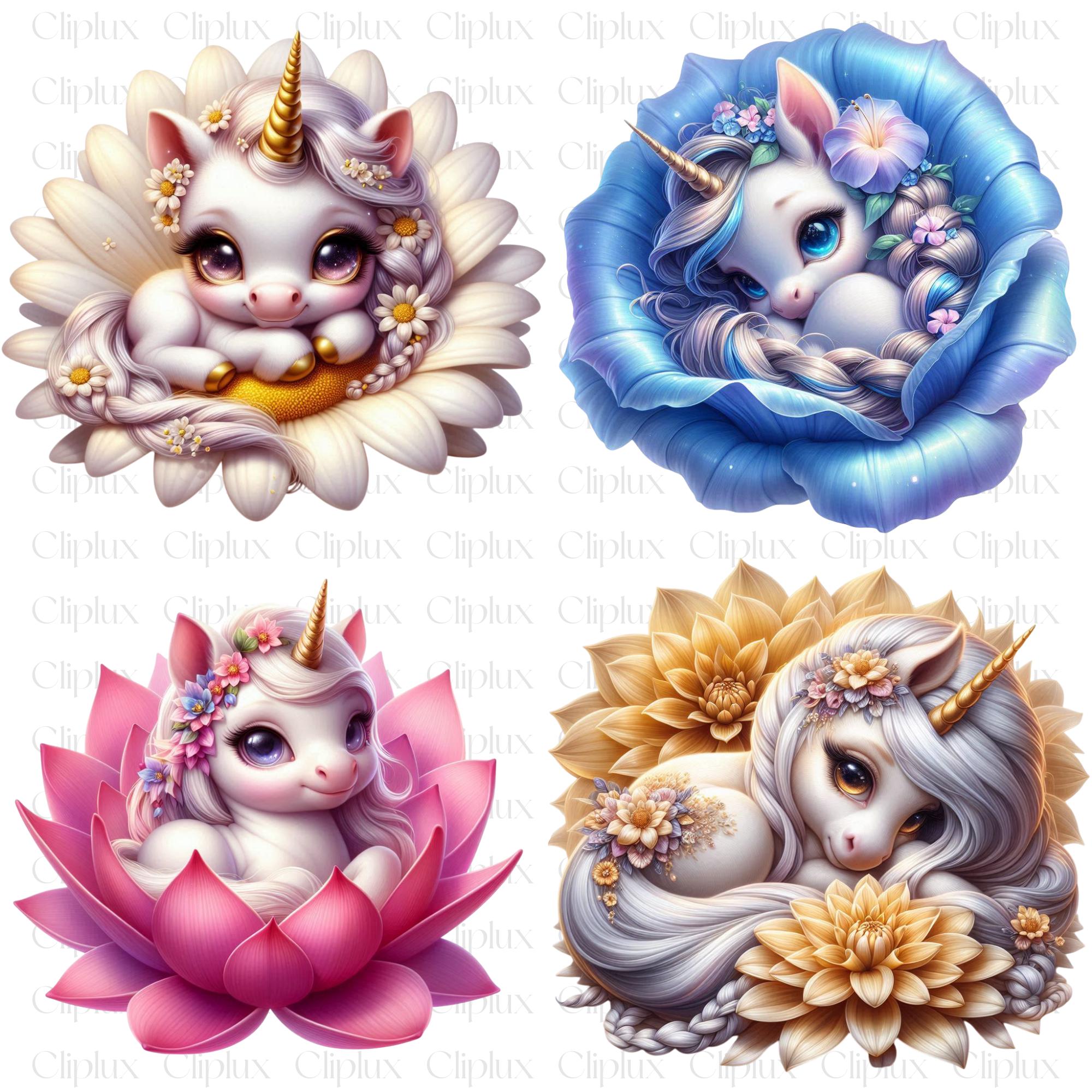 Unicorn in a Flower Bed Clipart - 37 PNG Baby Unicorn, Floral Unicorn ...